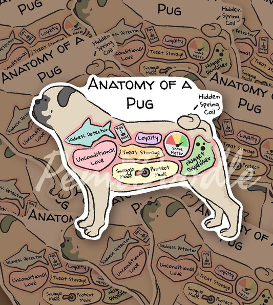 anatomy of a pug sticker