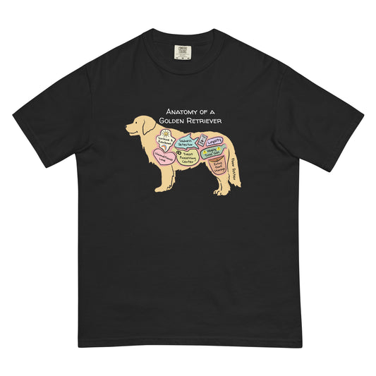 Anatomy of a golden retriever illustration on a black T-Shirt