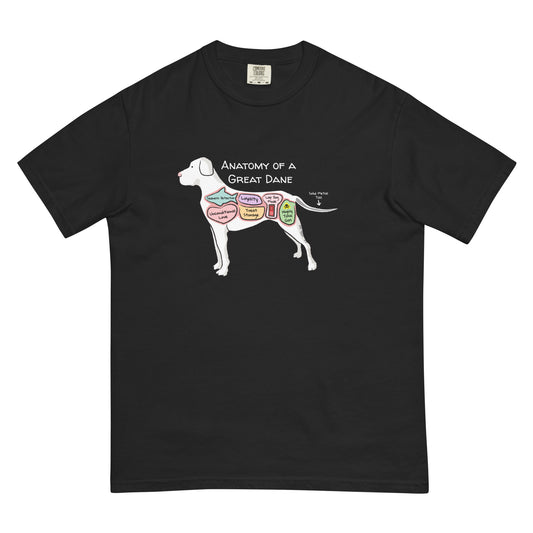 Anatomy of a great dane illustration on a black T-Shirt