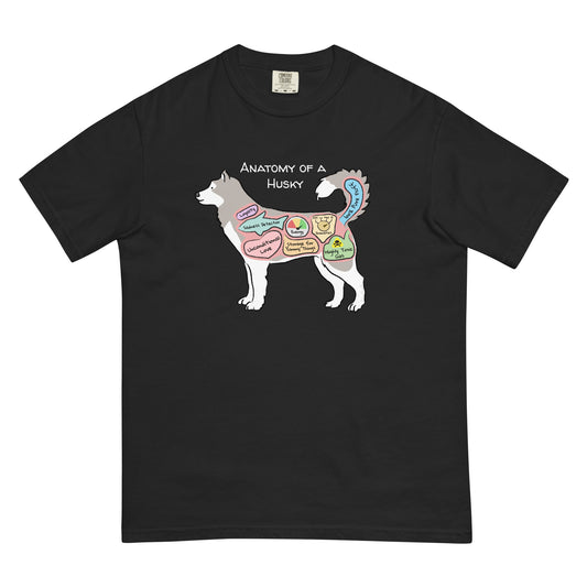 Anatomy of a husky illustration on a black T-Shirt