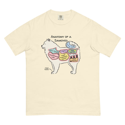 Anatomy of a samoyed illustration on an ivory colored t-Shirt
