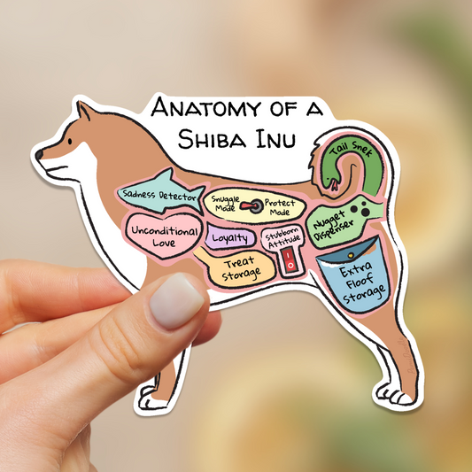 hand holding anatomy of a shiba inu sticker