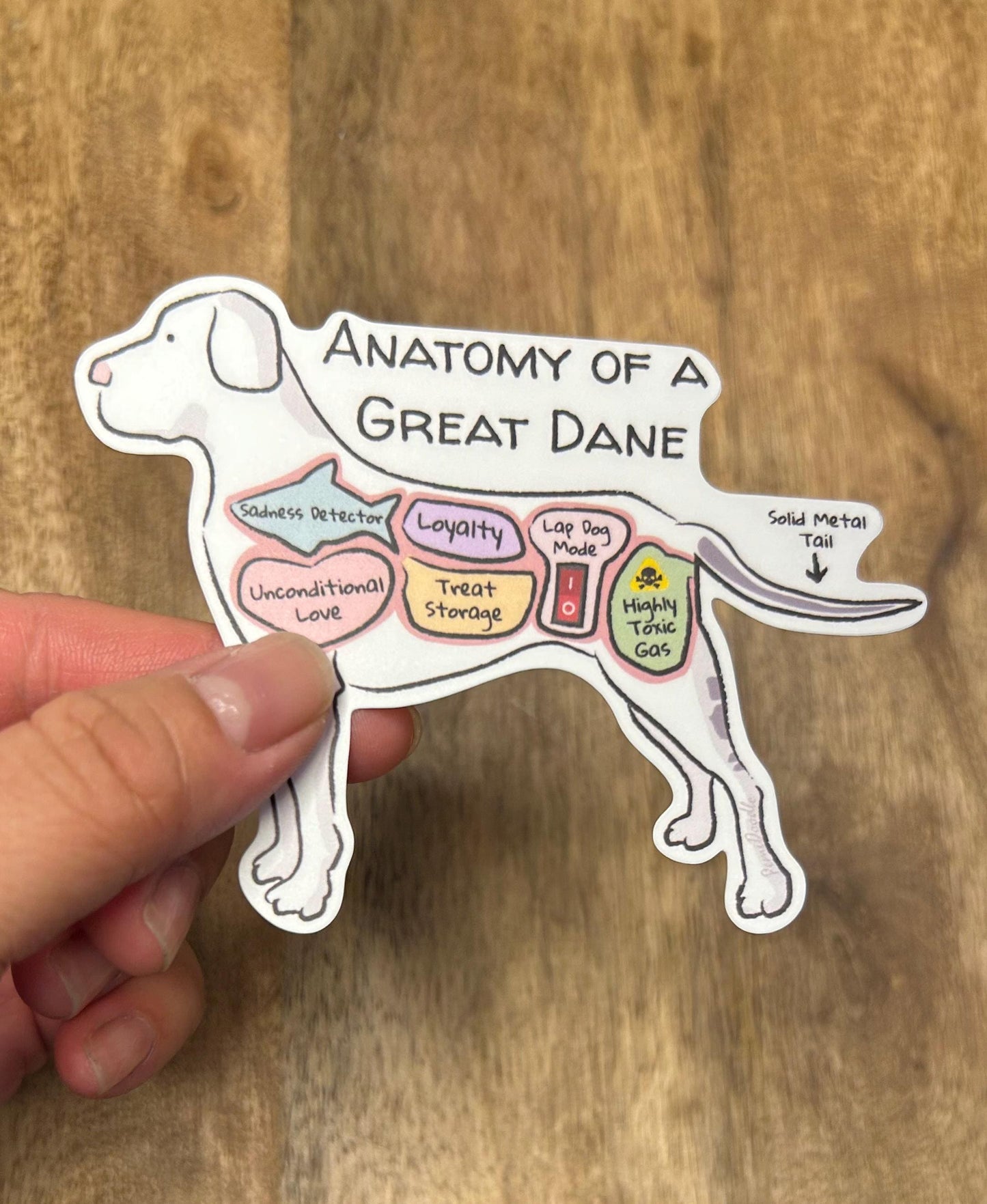 hand holding a great dane sticker