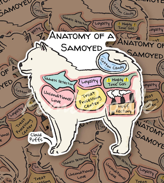 anatomy of a samoyed sticker mockup