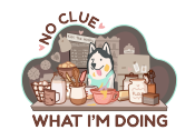 Illustration of a Siberian Husky baking in a vintage kitchen 